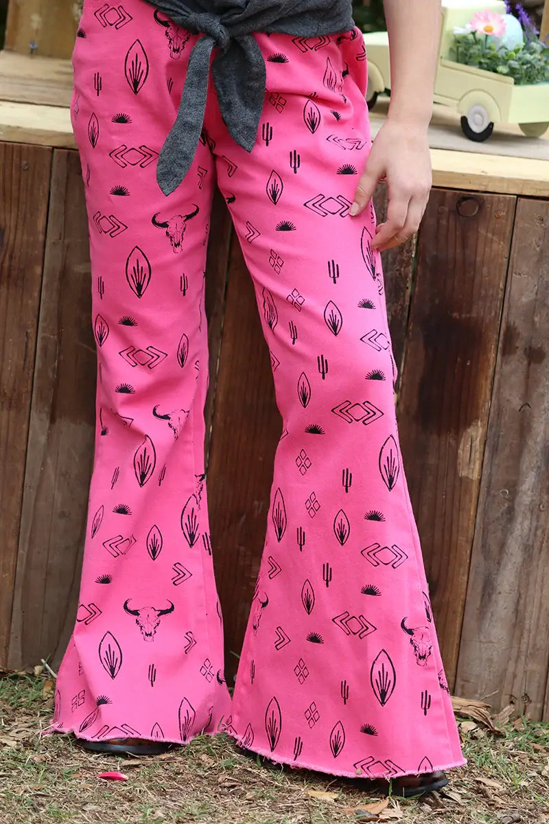 FUSCHIA PRINTED DENIM PANTS