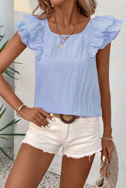 Bow Butterfly Sleeve Textured Summer Blouse