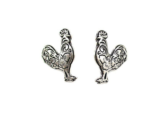 Western Etched Rooster Stud Earring