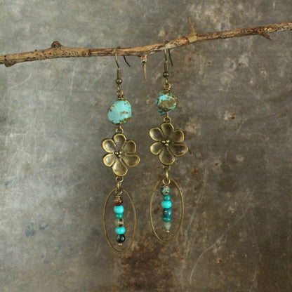 Bohemian Stone & Flower Drop Earrings