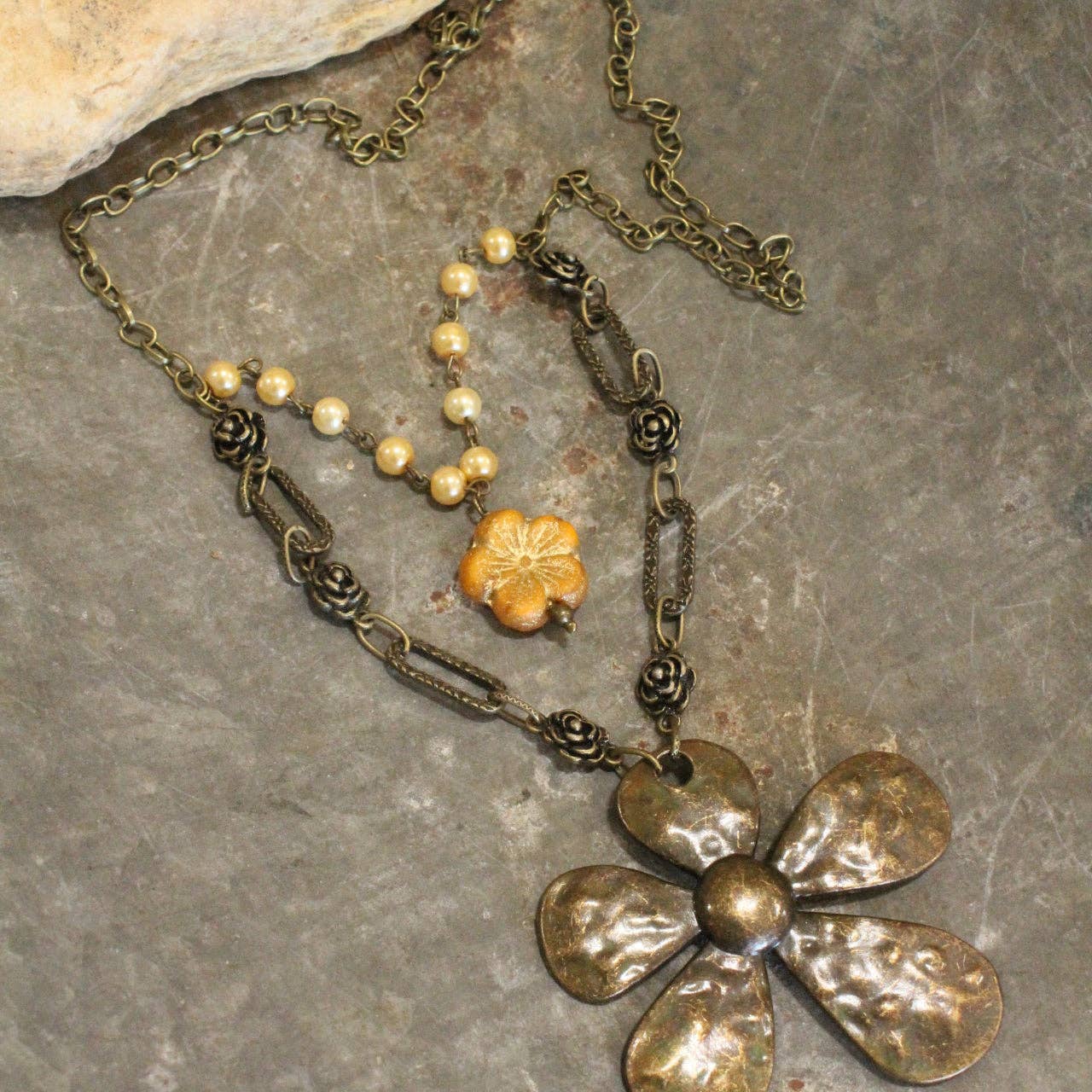 Czech Flower Vintage Elite Stone Layered Necklace