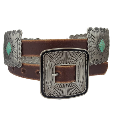 Western Genuine Distressed Leather belt w.Rectangular concho