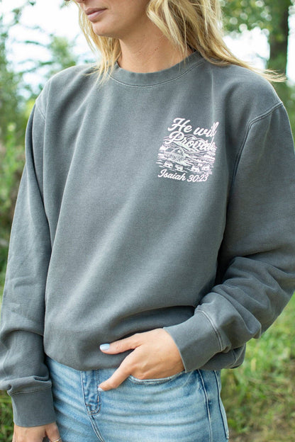 Western 'He Will Provide' Isaiah 30:23 Charcoal Crewneck