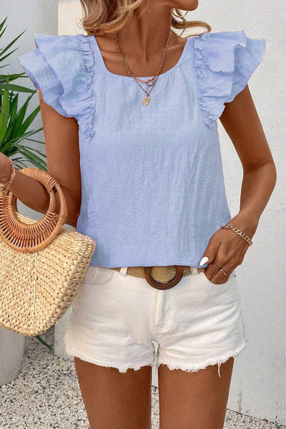Bow Butterfly Sleeve Textured Summer Blouse