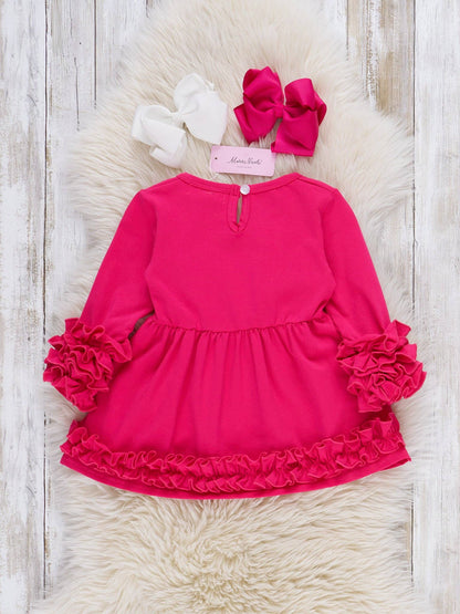 Cotton Icing Ruffle Tunic Top - Hot Pink