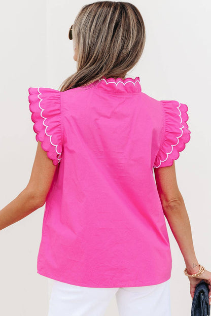 Scallop Trim Short Sleeve Summer Blouse