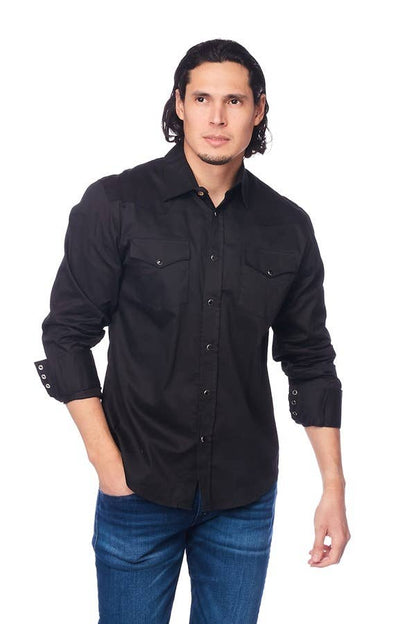 Men's Western Solid Twill Long Sleeves Snap Button Shirt