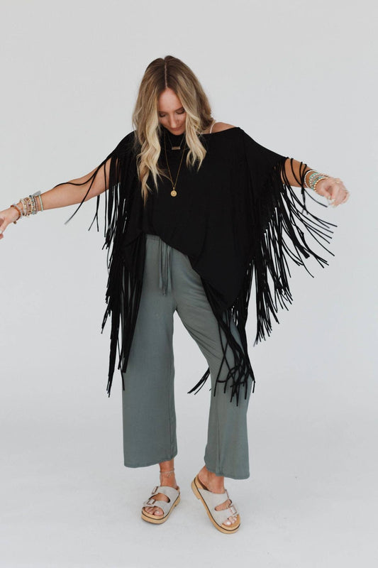 Showstopper Fringe Top - Black