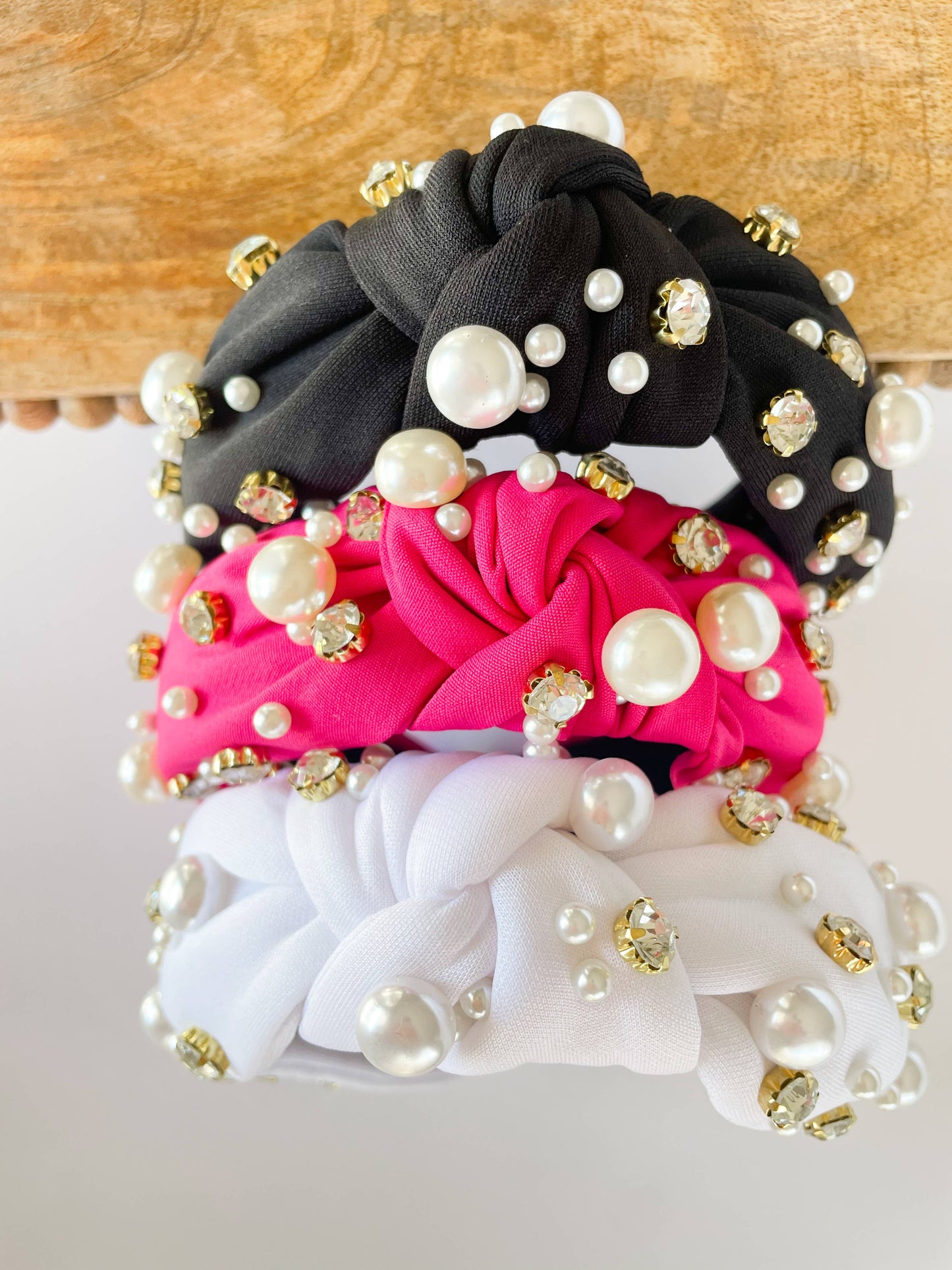 Pearl & Rhinestone Embellished Knot Top Headbands