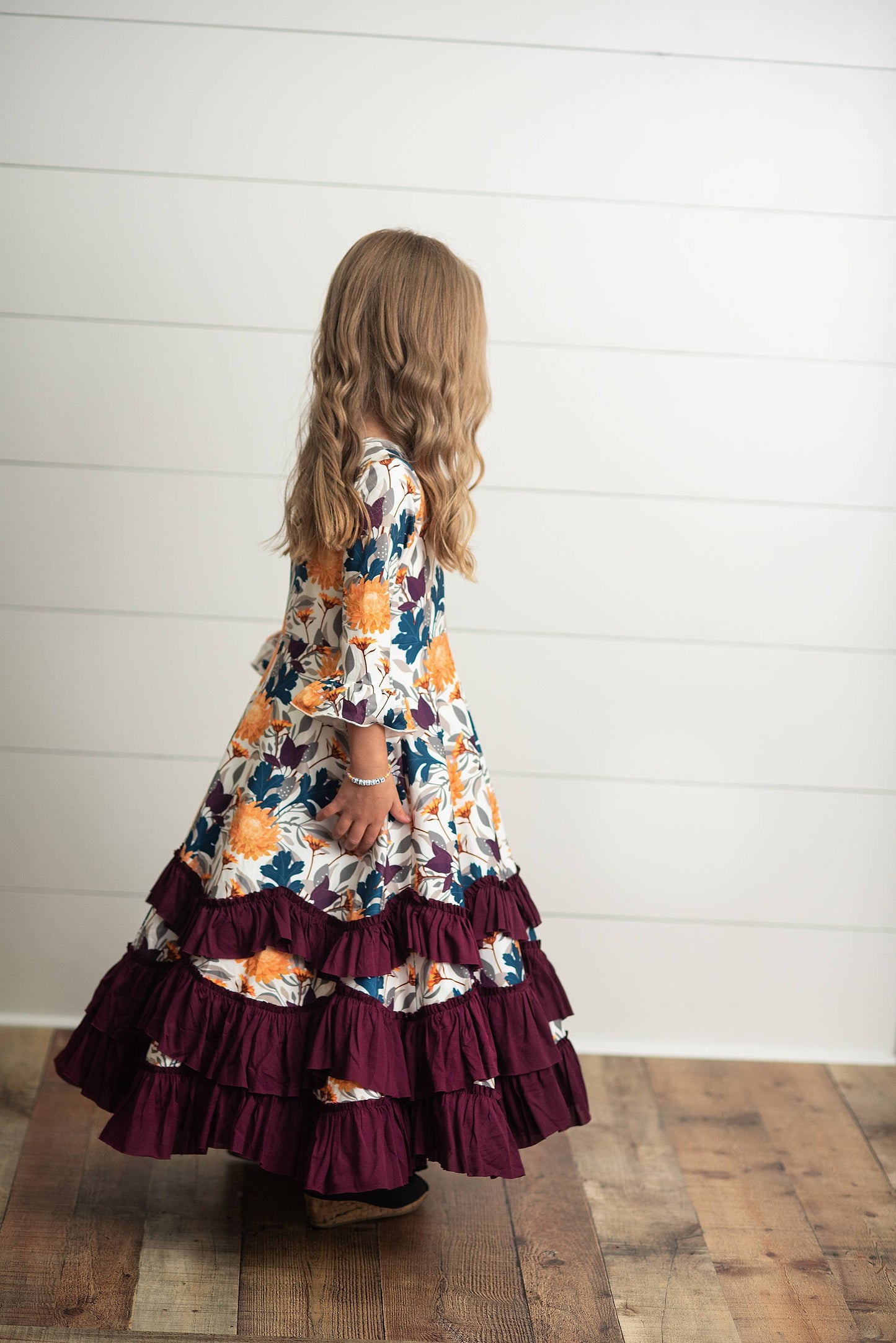 Kids Mustard & Plum Long Sleeve Fall Winter Ruffles Dress