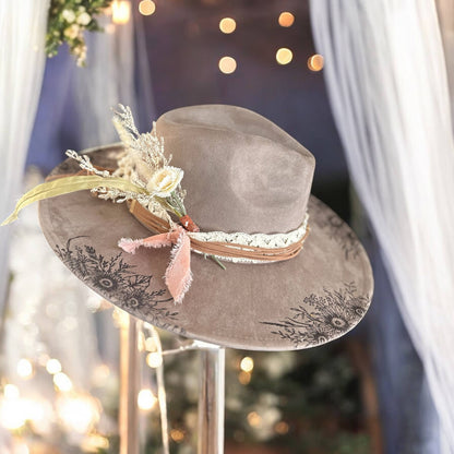 Suede Rancher Hat, Cowboy Hat | Sunflower Floral Brim