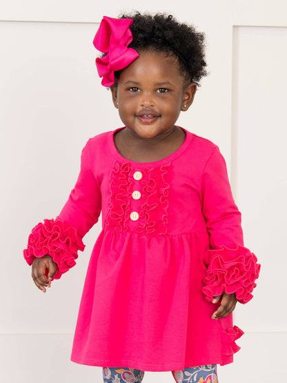 Cotton Icing Ruffle Tunic Top - Hot Pink