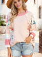 Women's Patchwork Sleeve Boho Top with 3/4 Sleeves and Relaxed Fit