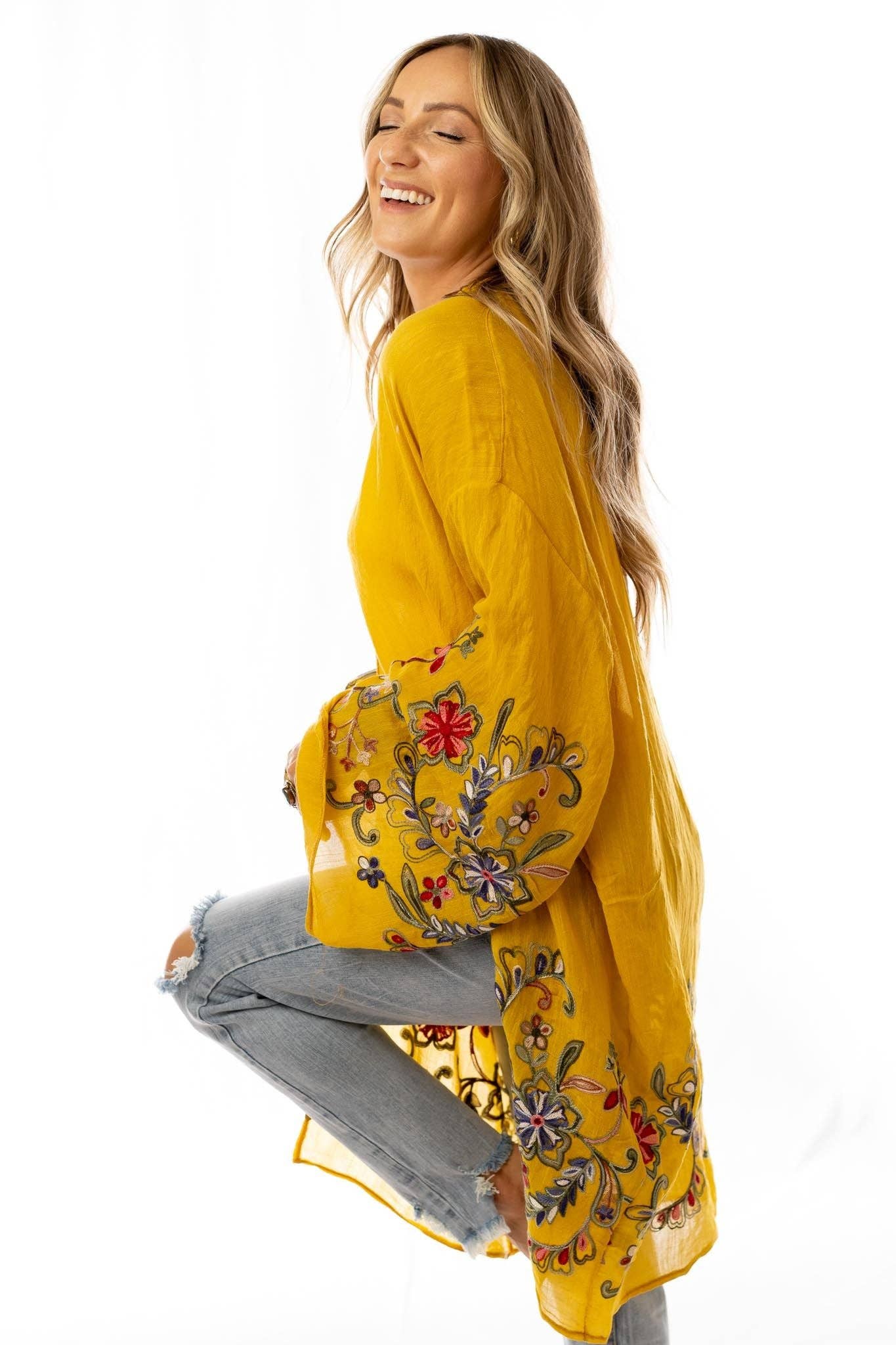 011 Fun In Florals Kimono - Mustard