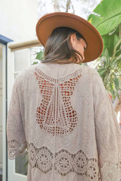 **Crochet Open Patch Longline Kimono