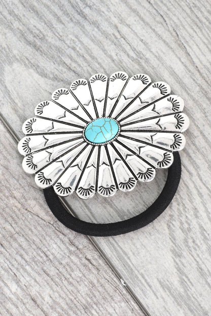 Western Turquoise Concho Decorative Hair Tie