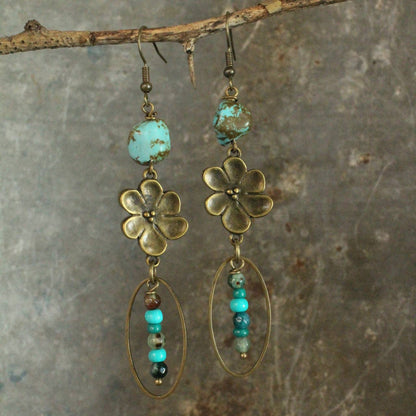 Bohemian Stone & Flower Drop Earrings