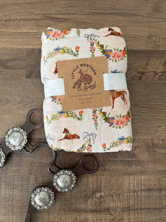 Painted Foal Bamboo Muslin Baby Blanket 