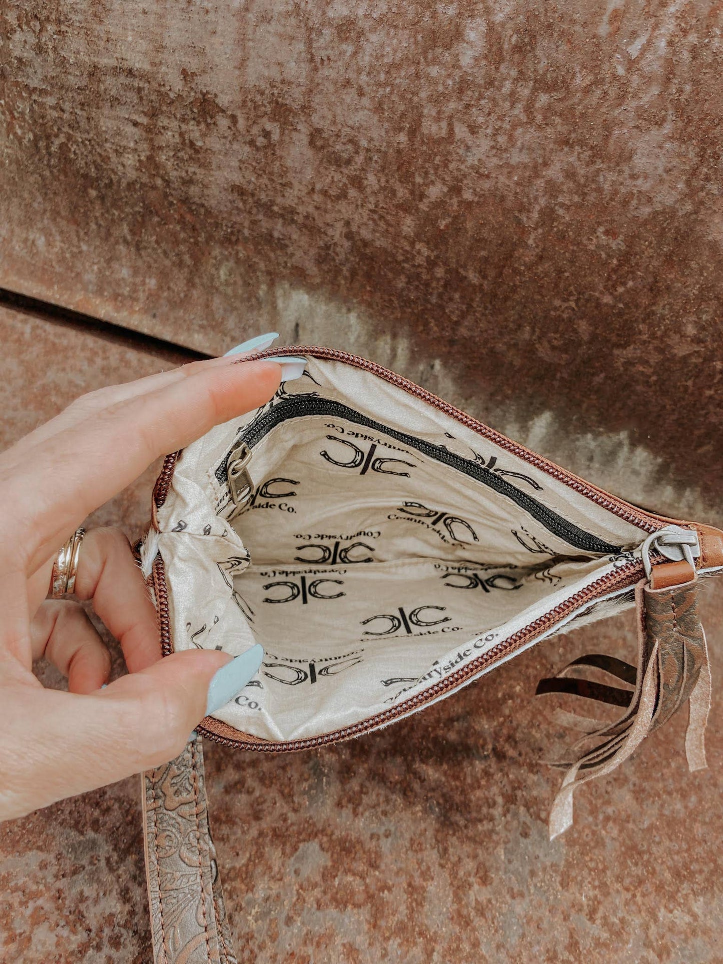 Embossed Leather Cowhide Wristlet