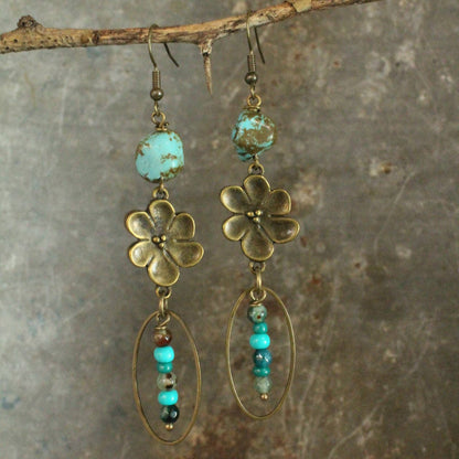 Bohemian Stone & Flower Drop Earrings