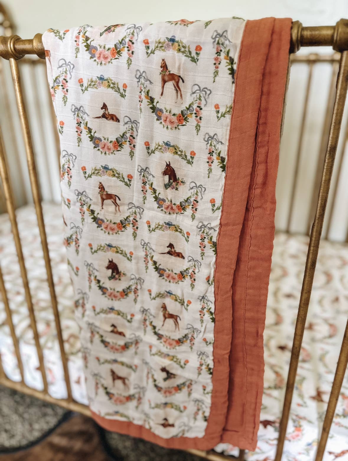 Painted Foal Bamboo Muslin Baby Blanket 