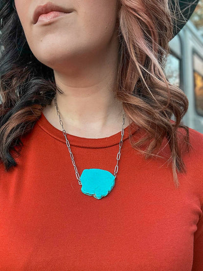 Turquoise Slab Paperclip Chain Western Necklace