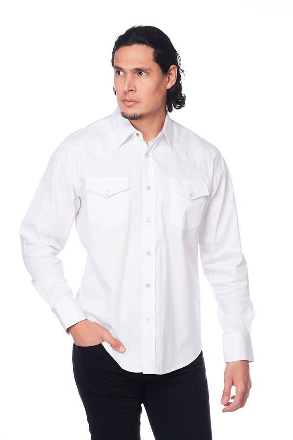 Men's Western Solid Twill Long Sleeves Snap Button Shirt