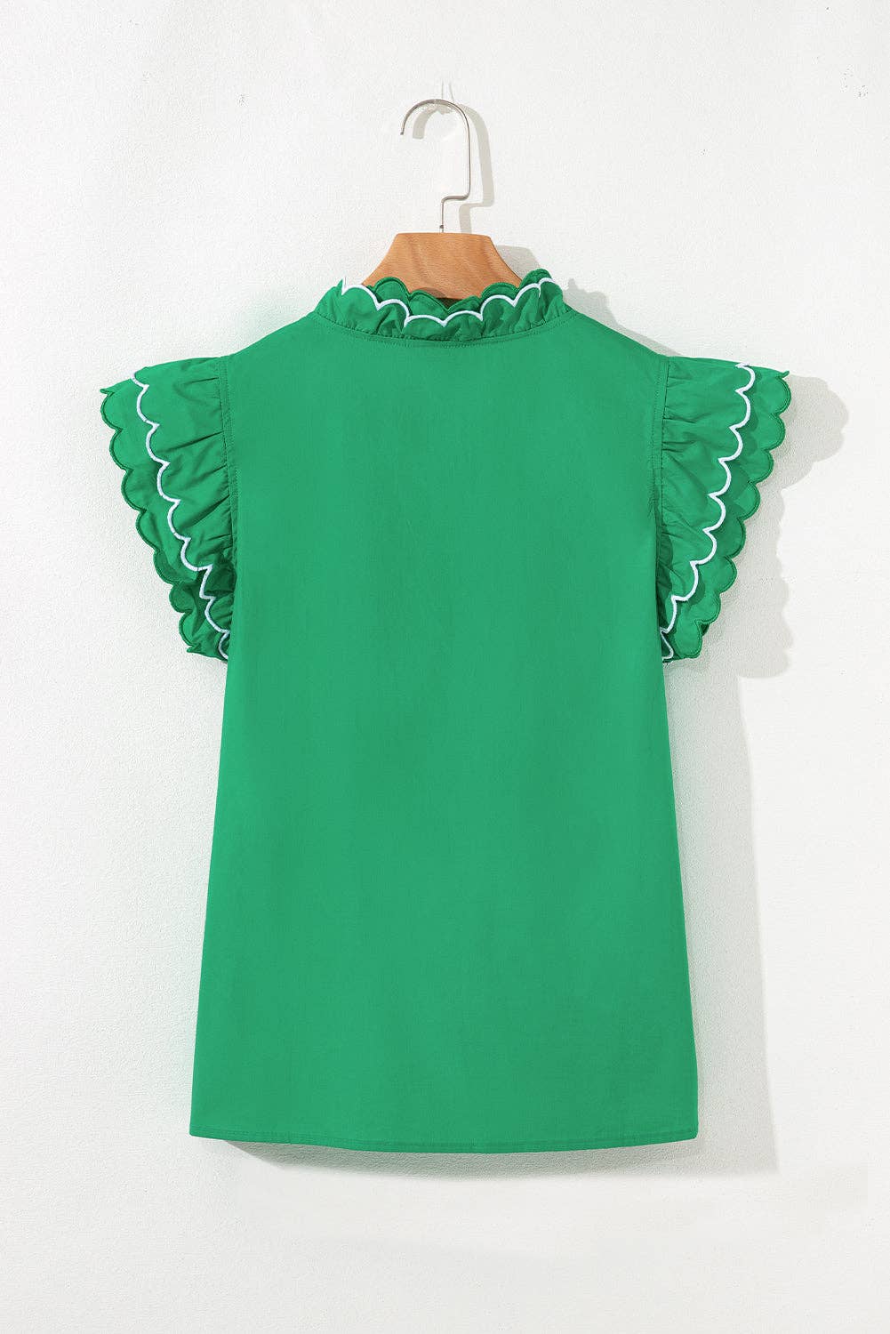 Scallop Trim Short Sleeve Summer Blouse