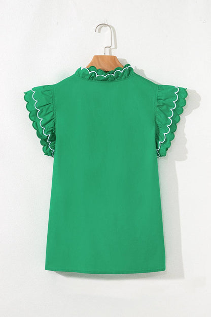 Scallop Trim Short Sleeve Summer Blouse