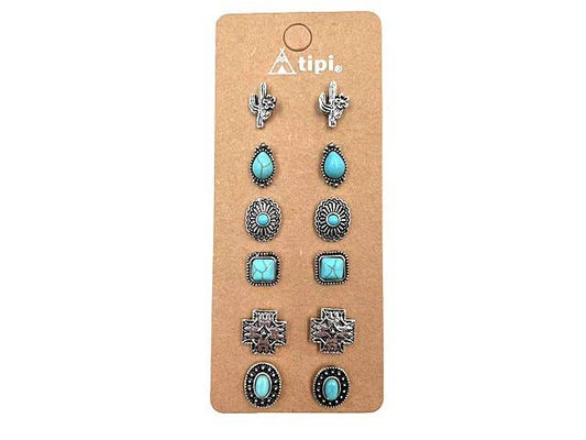 Western 6 Pair Dainty Post Earring Set