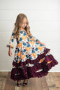 Kids Mustard & Plum Long Sleeve Fall Winter Ruffles Dress