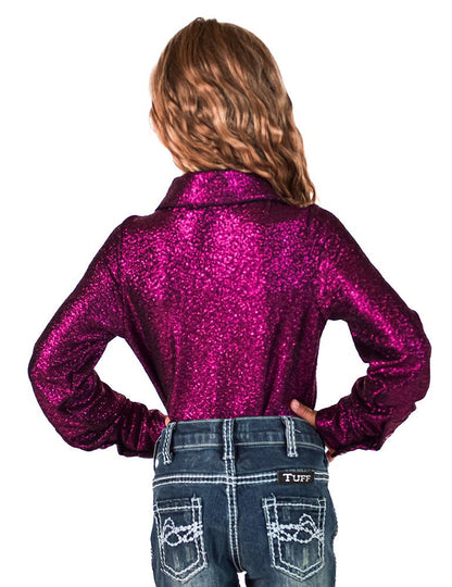 Girl's Pullover Button Up Magenta Medium Weight Stretch