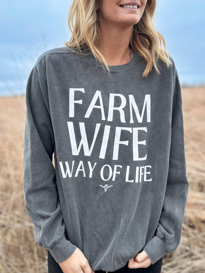 45 Western 'Farm Wife Way of Life' Black Graphic Crew