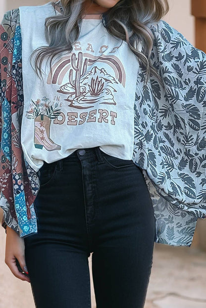 Asymmetric Patchwork Sleeve Peace Desert Graphic Tee