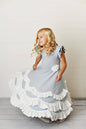 Kids Dusty Lavender Ruffles Flutter Sleeve Rosette Dress