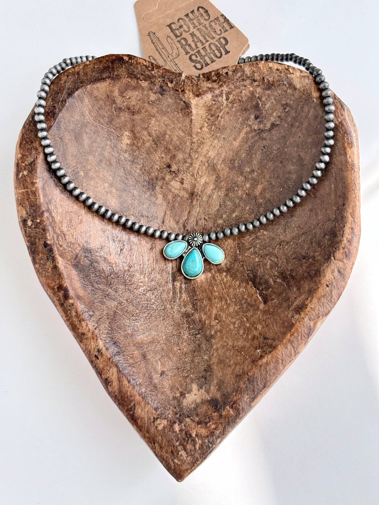 Western Turquoise Stone Pendant Navajo Pearl Choker Necklace