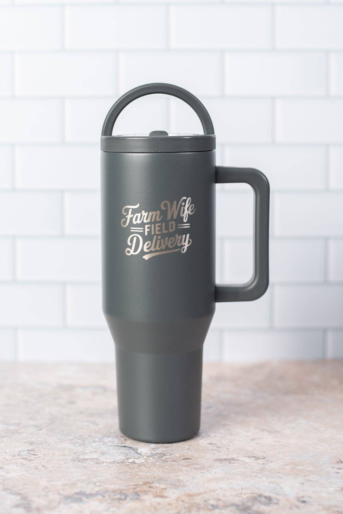 'Farm Wife Field Delivery' Water Tank Tumbler - Charcoal