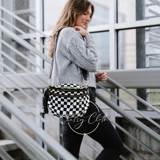 Farah Fanny Pack Sling Bag - Black Checkered