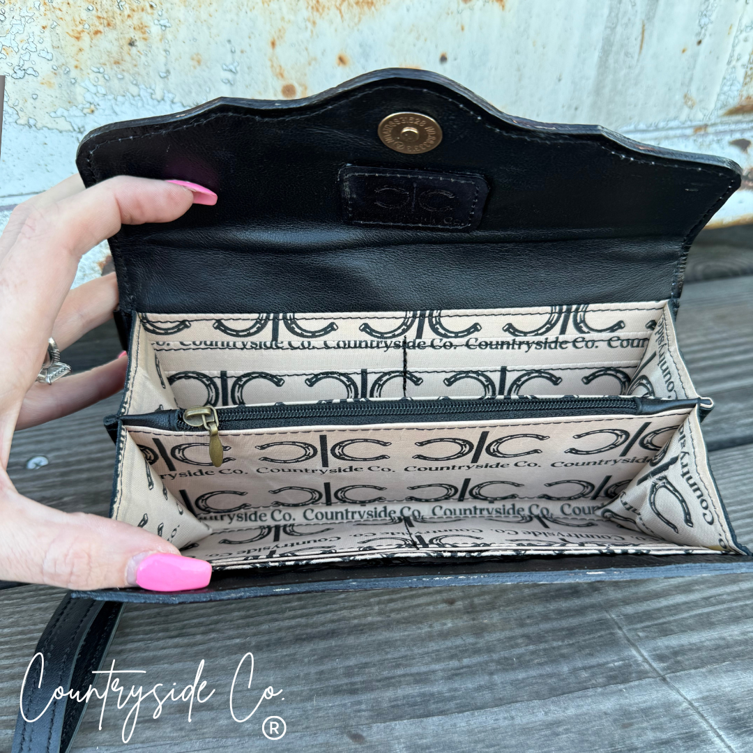 Dalton Checkered Leather Wallet Wristlet