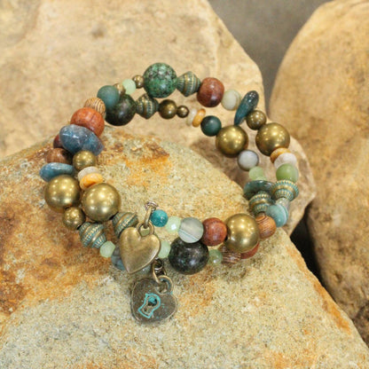 Verdigris Heart Wrap Bracelet