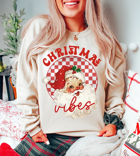 Christmas Vibes Vintage Santa T-Shirt or Crew Sweatshirt