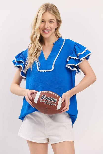 Ruffle Sleeve Scallop Trim Top