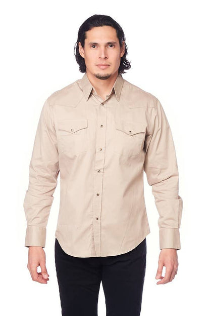 Men's Western Solid Twill Long Sleeves Snap Button Shirt