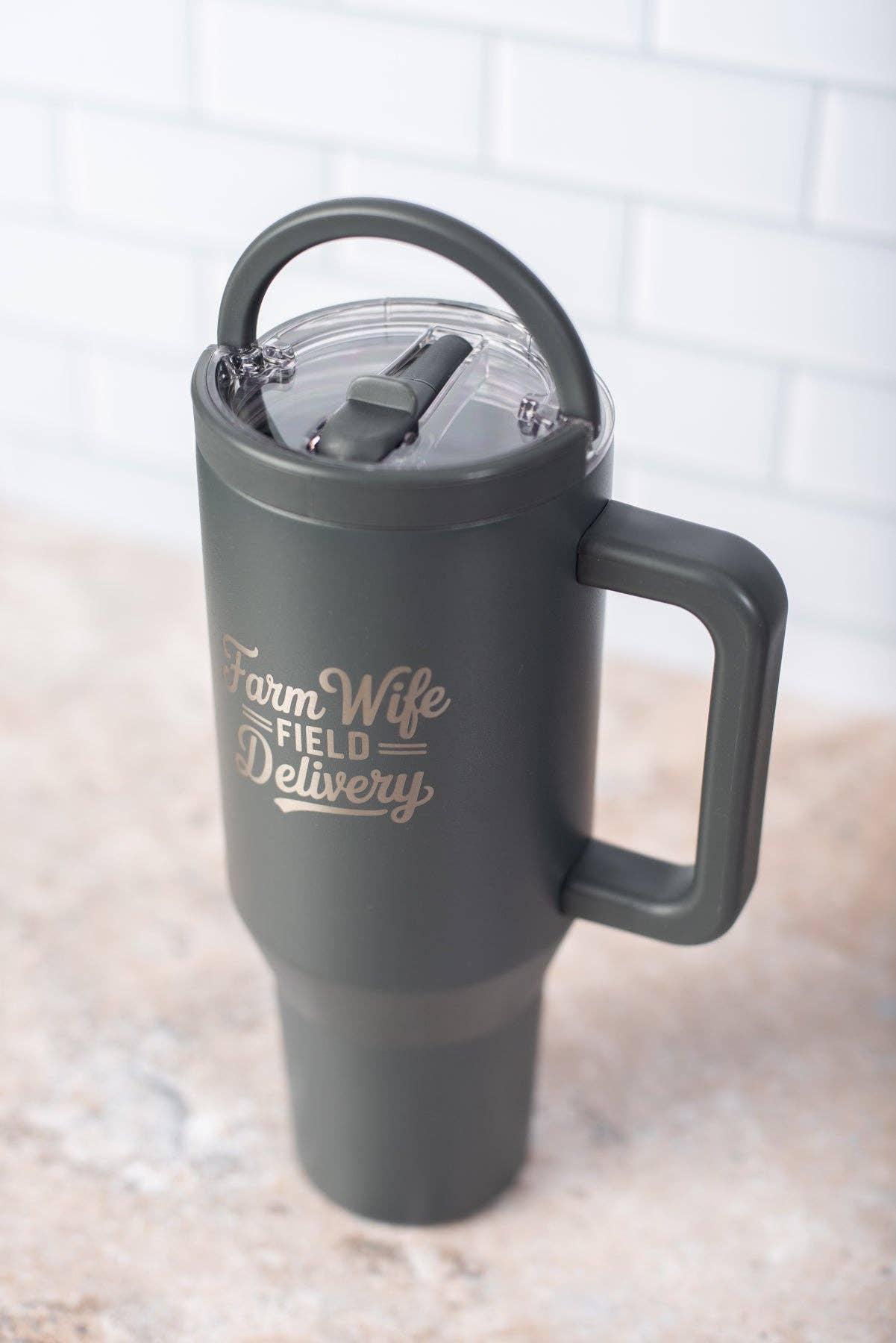'Farm Wife Field Delivery' Water Tank Tumbler - Charcoal