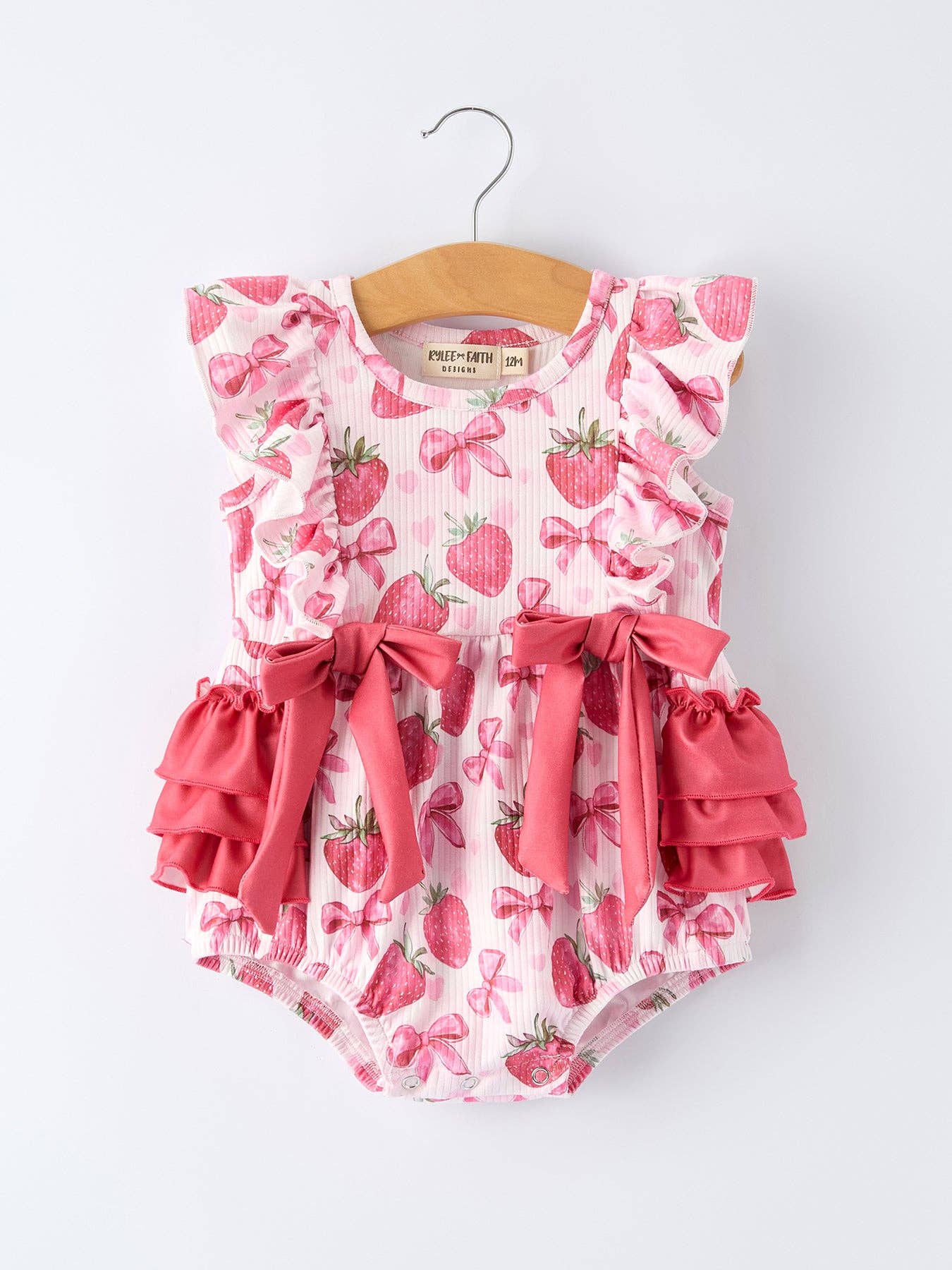 Summer Strawberry Bow Baby Girl Romper