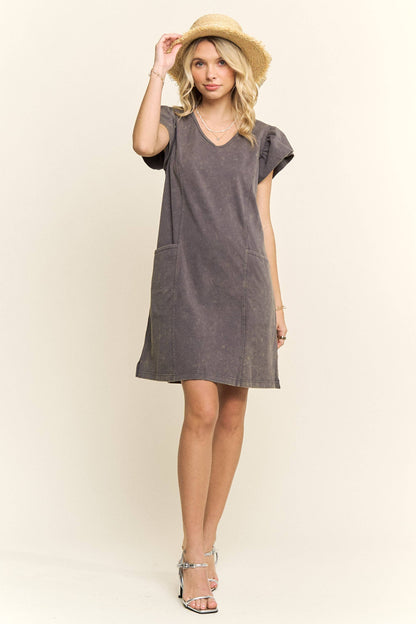 RUFFLE SLEEVES MINERAL SHIFT DRESS- LED3687WN