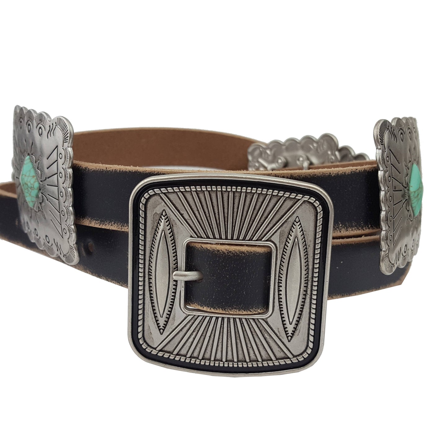 Western Genuine Distressed Leather belt w.Rectangular concho