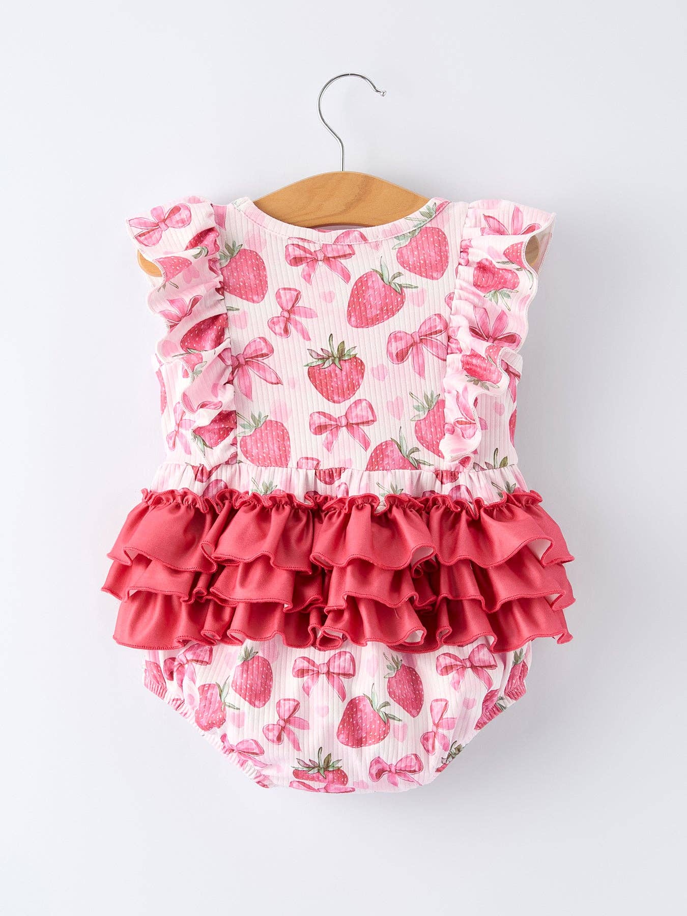 Summer Strawberry Bow Baby Girl Romper