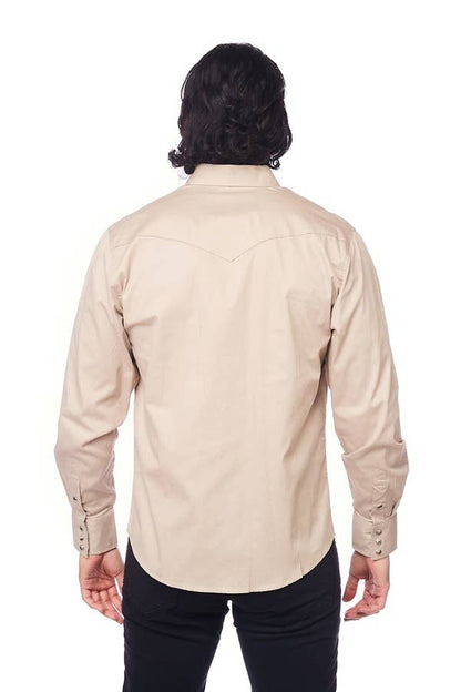 Men's Western Solid Twill Long Sleeves Snap Button Shirt