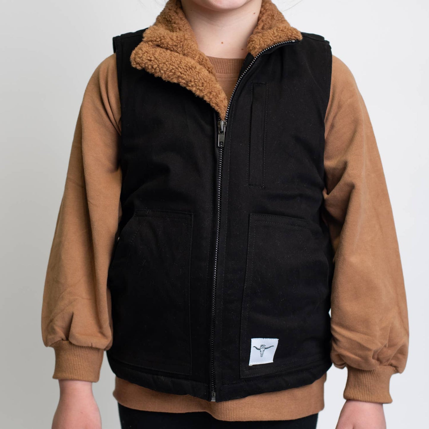 Western Kids Black Work Sherpa Vest